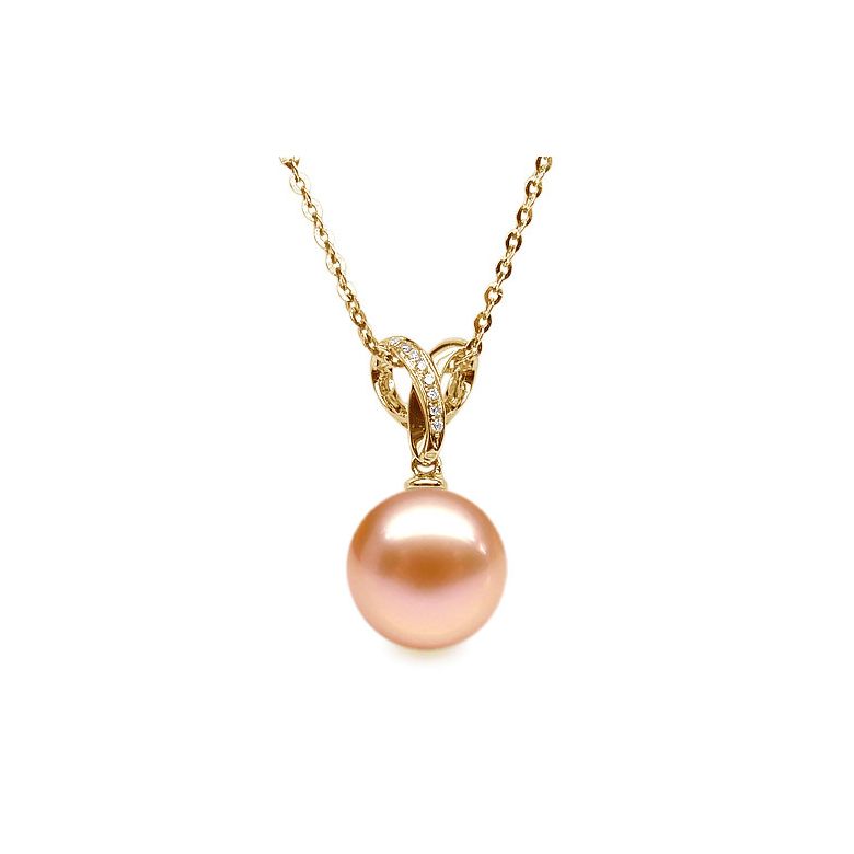 Pendentif bélière entrelacée or jaune - Perle de Chine blanche - 8