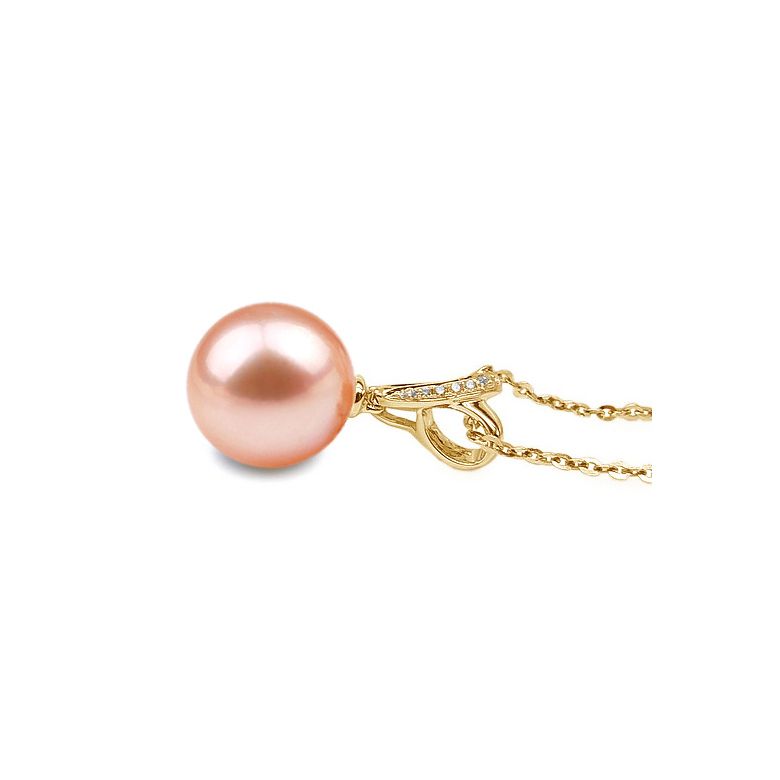 Pendentif bélière entrelacée or jaune - Perle de Chine blanche - 9