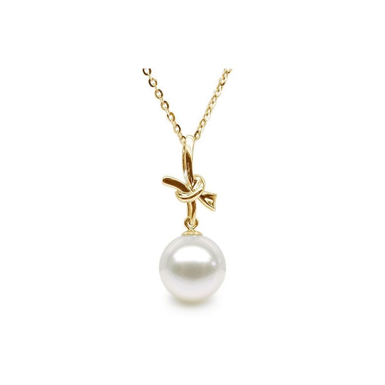 Pendentif noeud en or jaune - Perle de culture eau douce blanche - 2