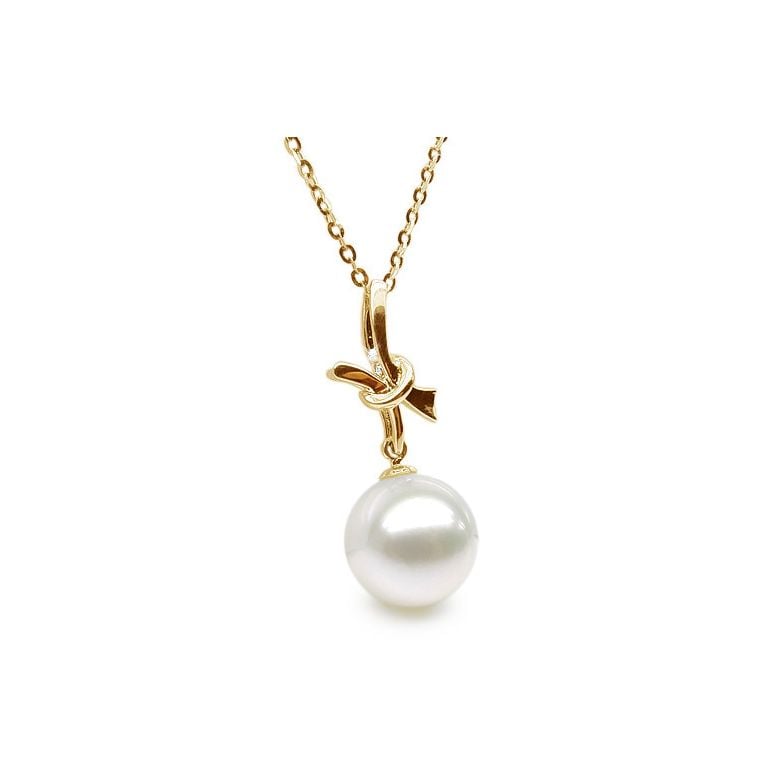 Pendentif noeud en or jaune - Perle de culture eau douce blanche - 4
