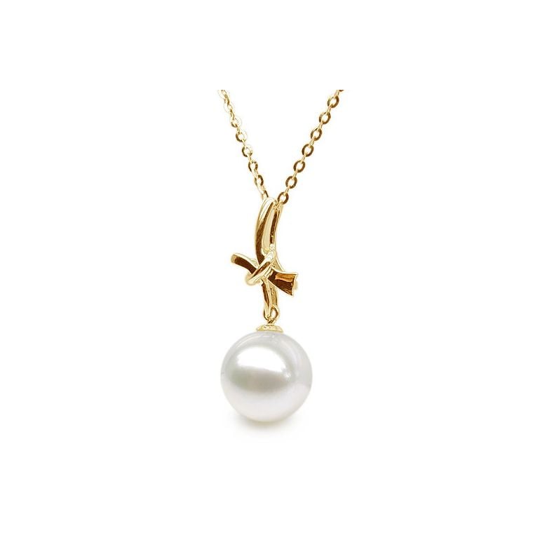 Pendentif noeud en or jaune - Perle de culture eau douce blanche - 1
