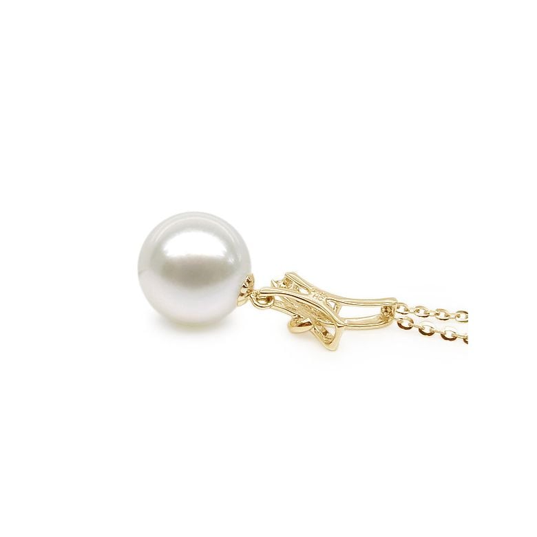 Pendentif noeud en or jaune - Perle de culture eau douce blanche - 5