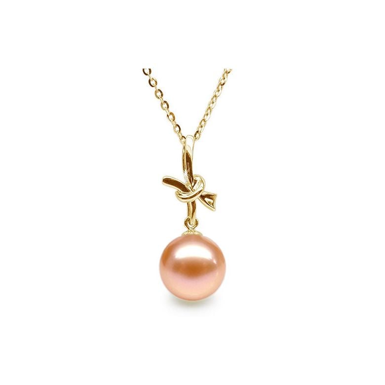 Pendentif noeud en or jaune - Perle de culture eau douce blanche - 6