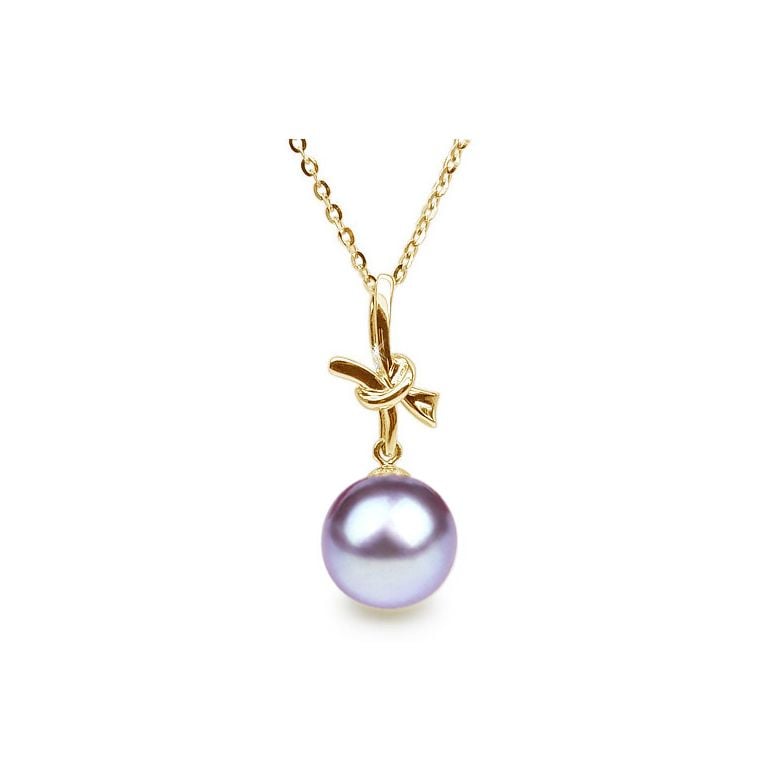 Pendentif noeud en or jaune - Perle de culture eau douce blanche - 8