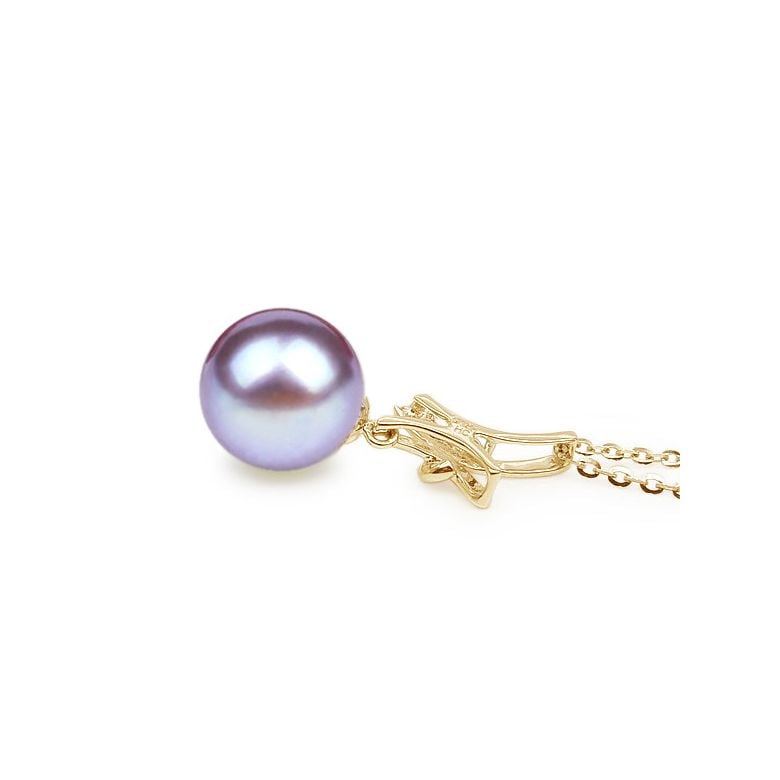 Pendentif noeud en or jaune - Perle de culture eau douce blanche - 9