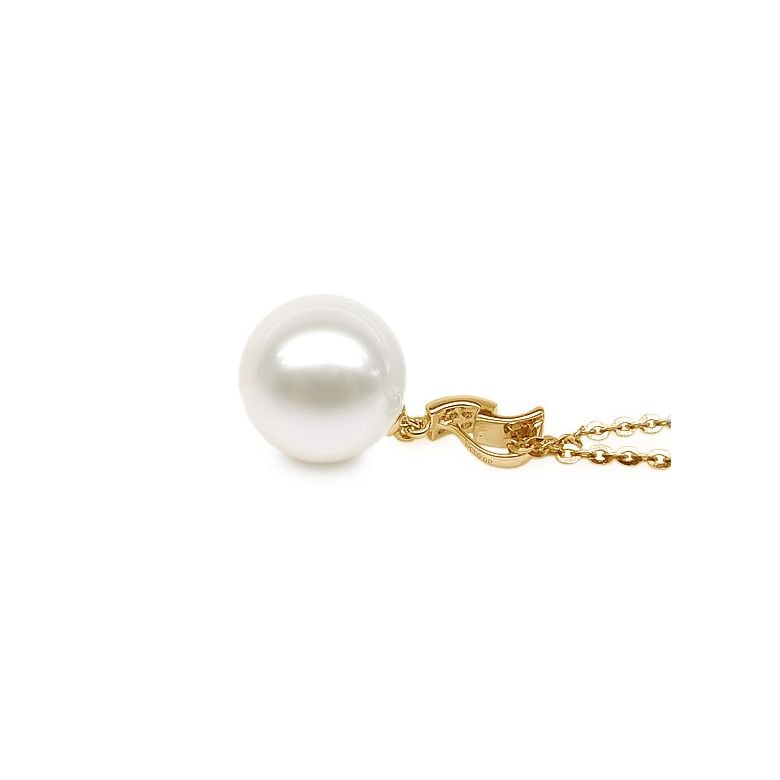 Pendentif bélière pavée 8 diamants - Or jaune, perle culture blanche - 3