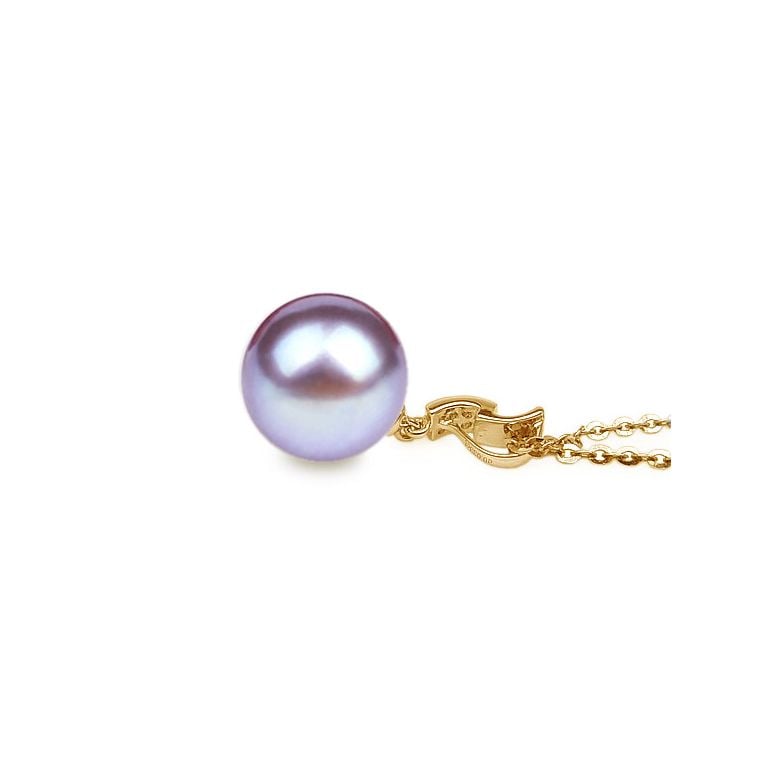 Pendentif bélière pavée 8 diamants - Or jaune, perle culture blanche - 9