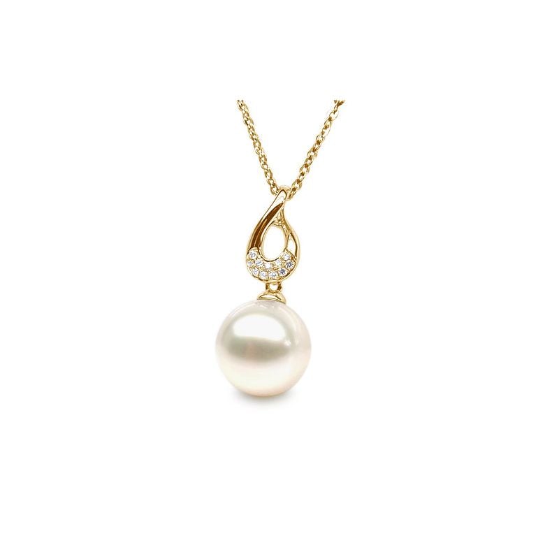 Pendentif twist en or jaune - Diamants sertis et perle blanche - 2