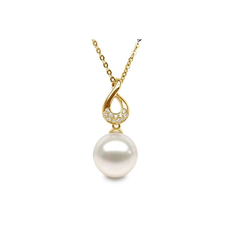 Pendentif twist en or jaune - Diamants sertis et perle blanche - 1