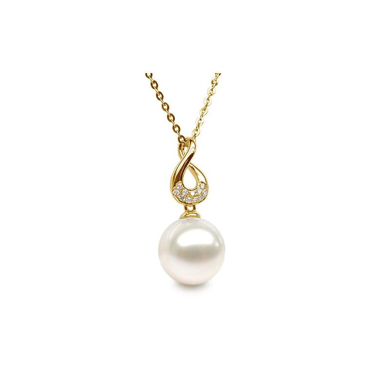 Pendentif twist en or jaune - Diamants sertis et perle blanche - 3