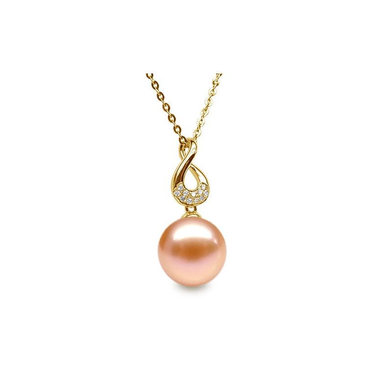 Pendentif twist en or jaune - Diamants sertis et perle blanche - 5