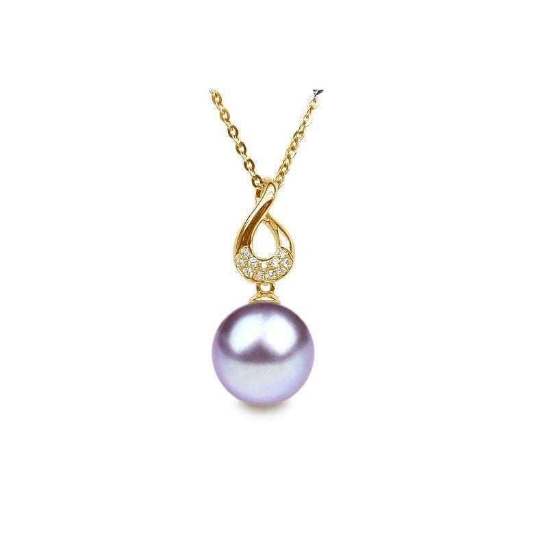 Pendentif twist en or jaune - Diamants sertis et perle blanche - 6