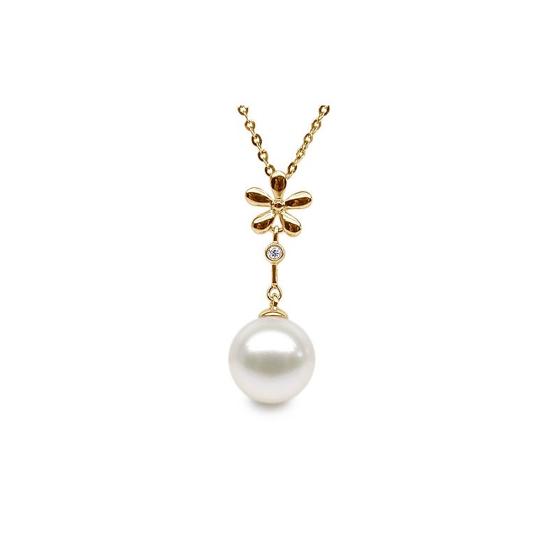 Pendentif fleur -  Or jaune - Perle de culture blanche - 1