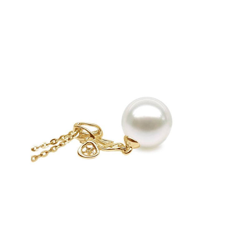 Pendentif noeud papillon or jaune - Perle eau douce blanche, diamant - 4