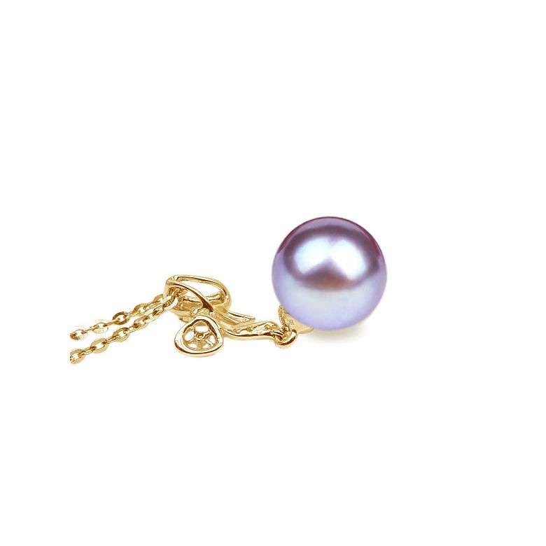 Pendentif noeud papillon or jaune - Perle eau douce blanche, diamant - 9