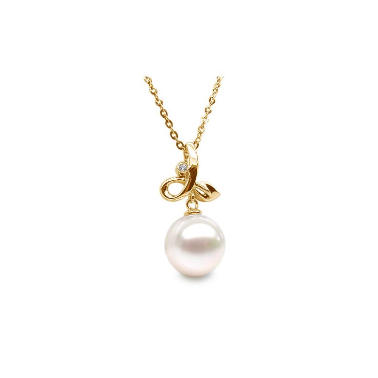 Pendentif brindille perle de culture - Or jaune, diamant serti clos - 1