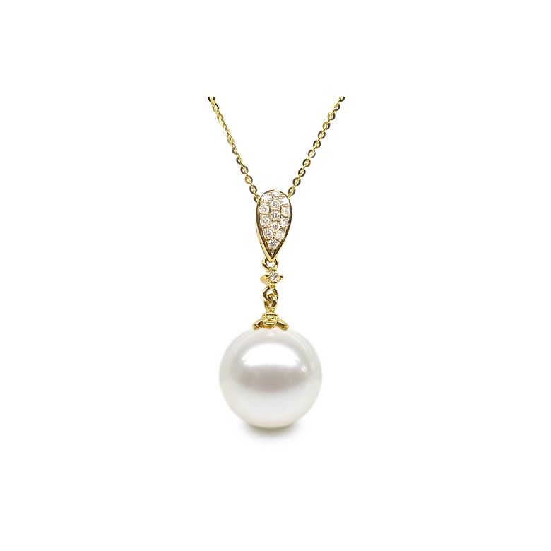 Pendentif goutte diamantée - Perle d'eau douce Chine - Or jaune - 2