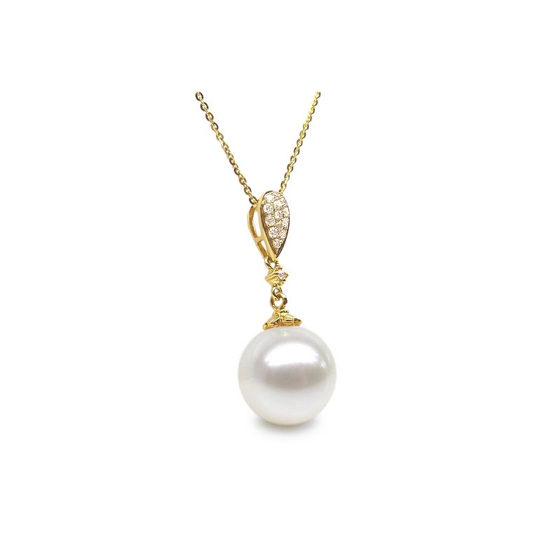 Pendentif goutte diamantée - Perle d'eau douce Chine - Or jaune - 1