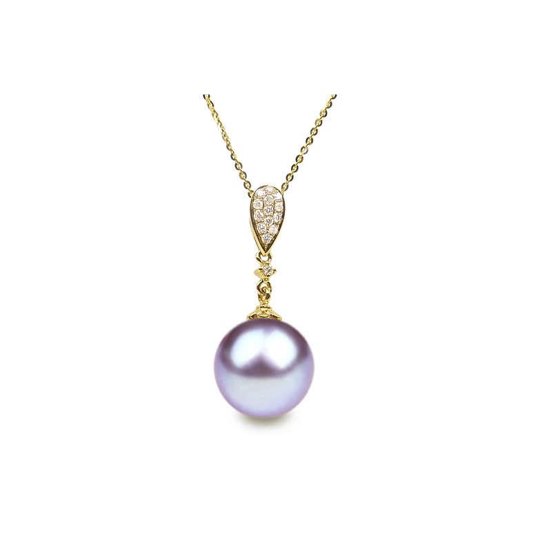 Pendentif goutte diamantée - Perle d'eau douce Chine - Or jaune - 7