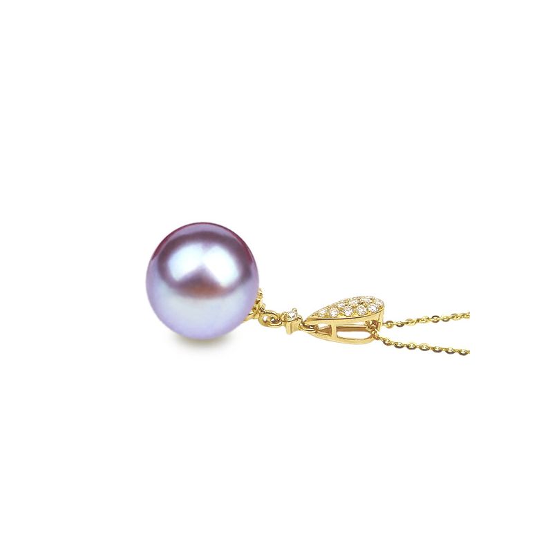 Pendentif goutte diamantée - Perle d'eau douce Chine - Or jaune - 8