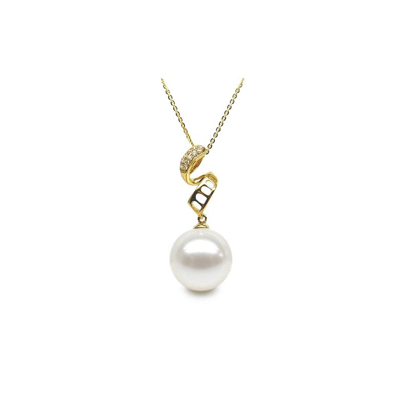 Pendentif serpentin et tortillon - Or jaune, perle Chine - Diamants - 1