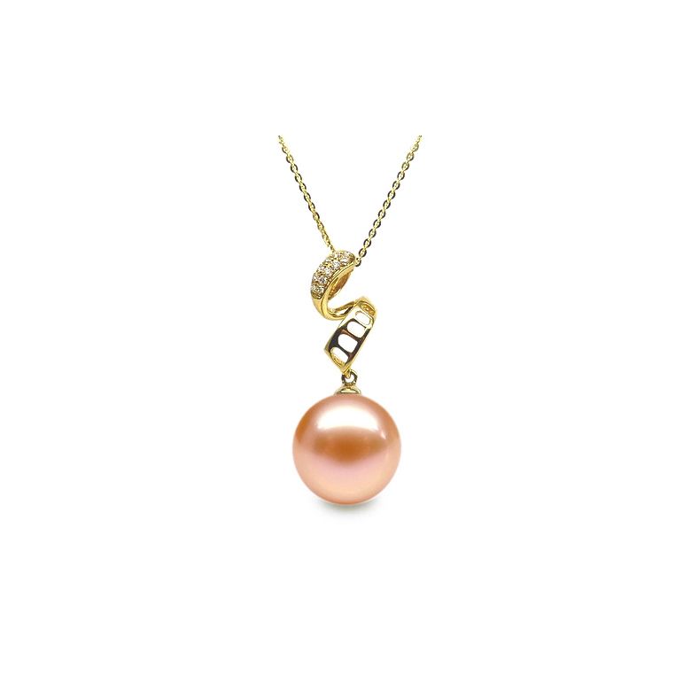 Pendentif serpentin et tortillon - Or jaune, perle Chine - Diamants - 5