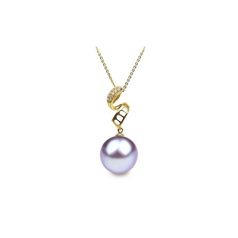 Pendentif serpentin et tortillon - Or jaune, perle Chine - Diamants - 7