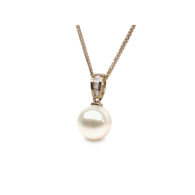 Pendentif perle diamants rails - Or jaune - 3
