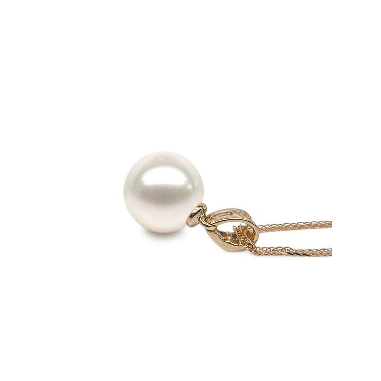 Pendentif perle diamants rails - Or jaune - 4