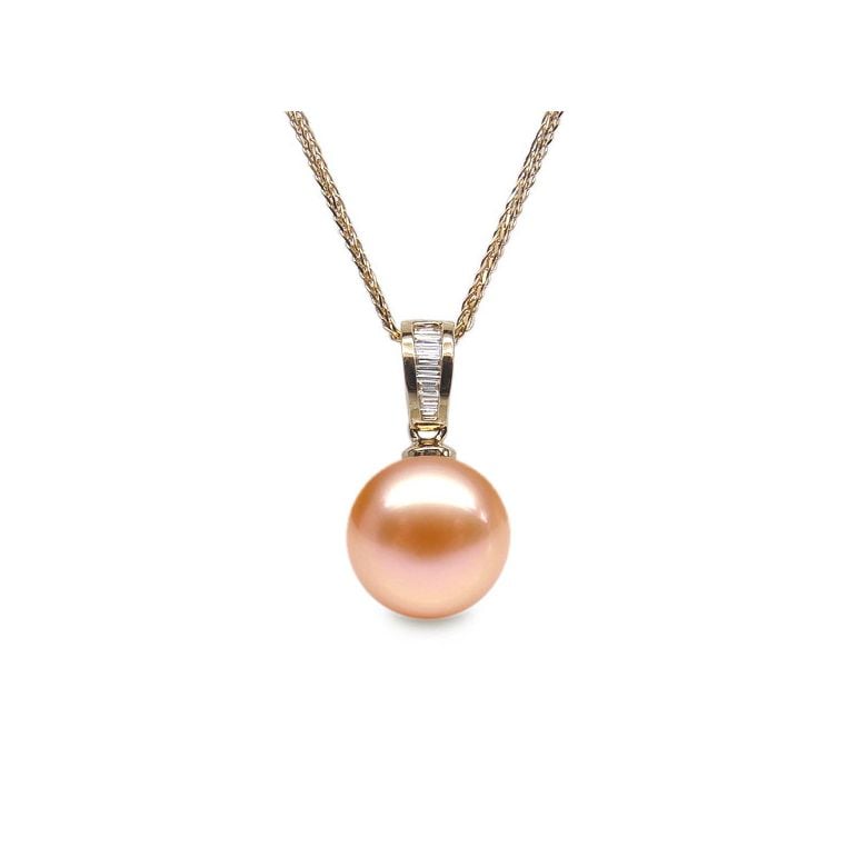Pendentif perle diamants rails - Or jaune - 5