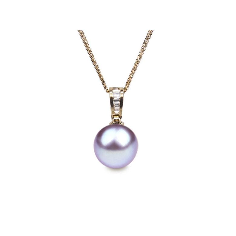 Pendentif perle diamants rails - Or jaune - 7