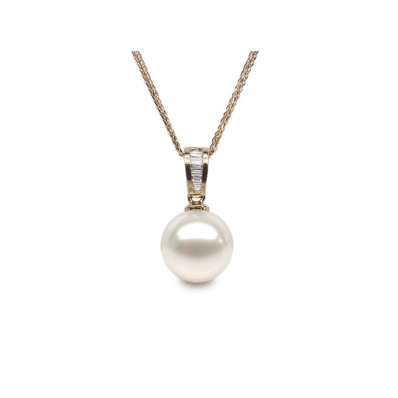 Pendentif perle diamants rails - Or jaune - 1