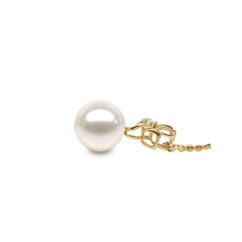 Pendentif fleur 3 pétales or jaune - Coeur diamant et perle blanche - 4