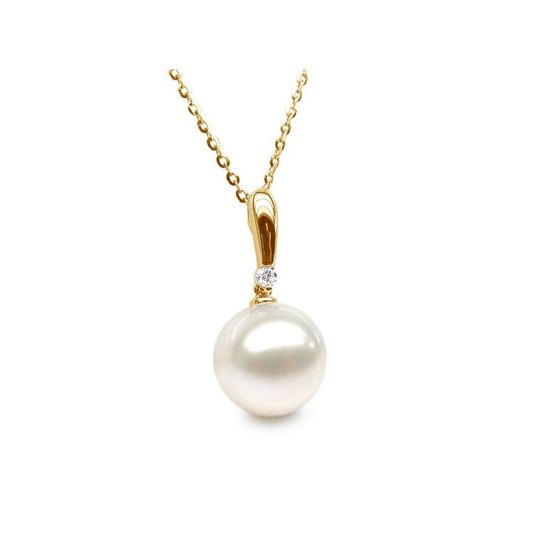 Pendentif Hainan or jaune et perle - En forme de tige - Diamant - 2