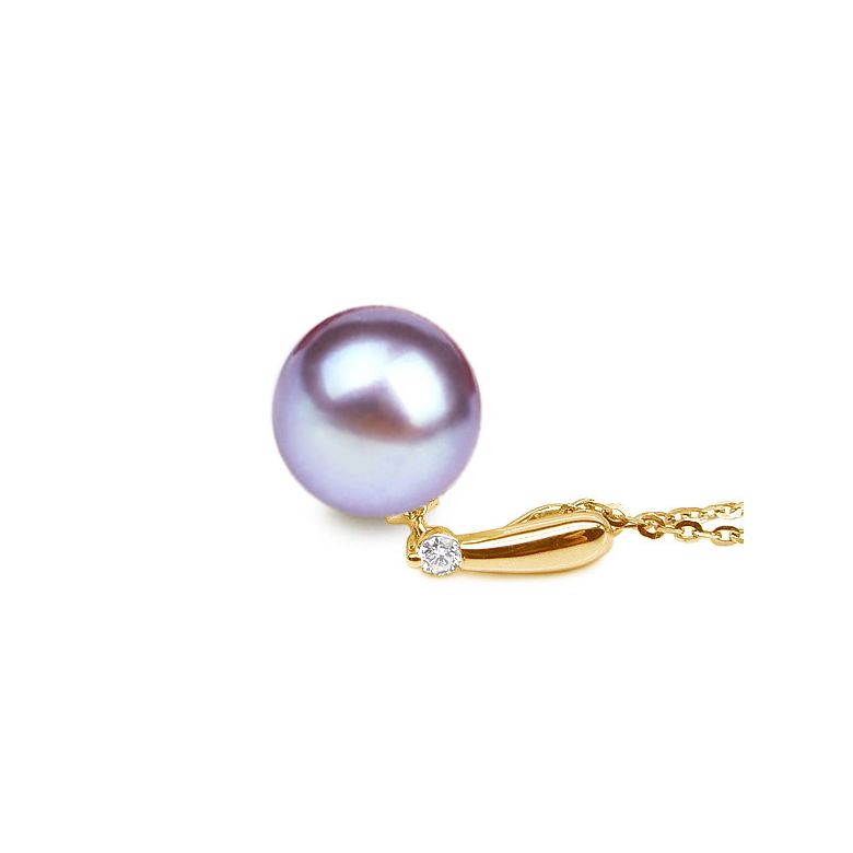 Pendentif Hainan or jaune et perle - En forme de tige - Diamant - 10