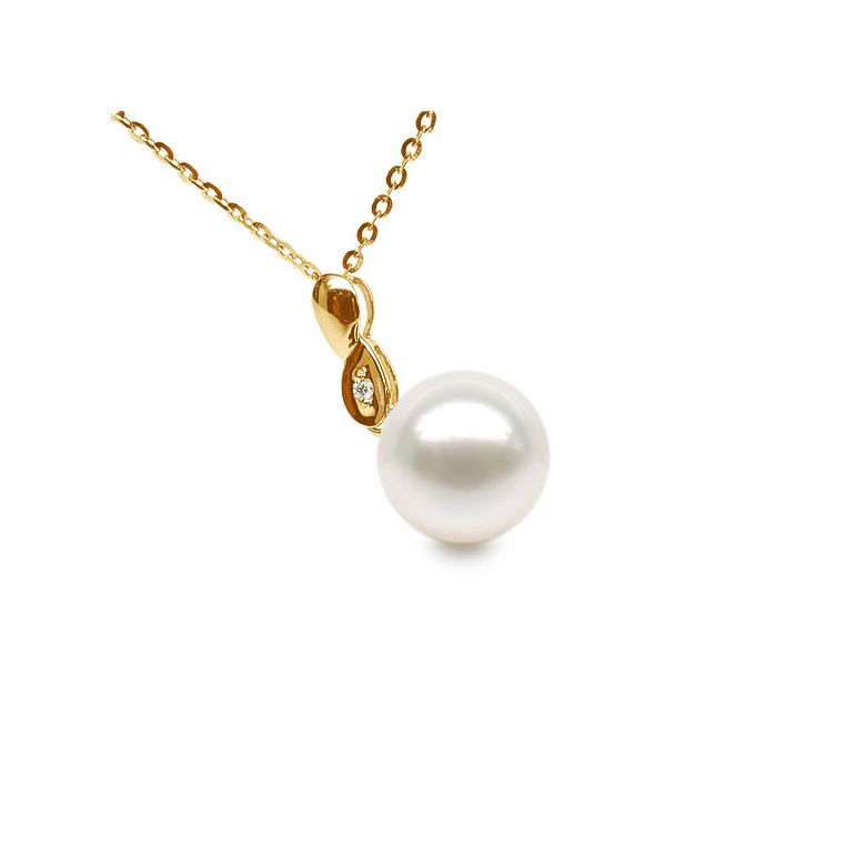 Pendentif entortillé en perle blanche - Or jaune 18cts, diamant - 2