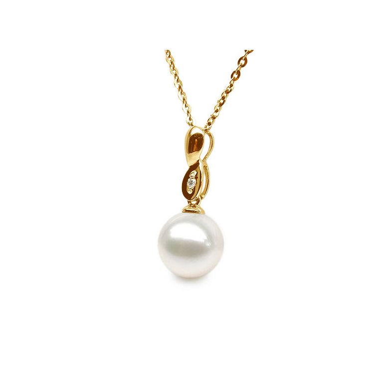 Pendentif entortillé en perle blanche - Or jaune 18cts, diamant - 3