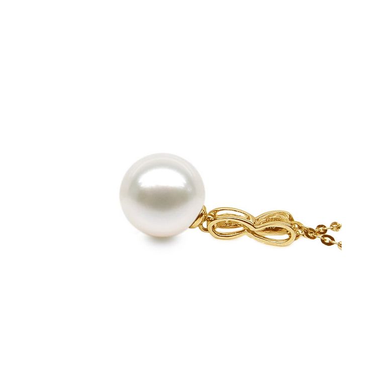 Pendentif entortillé en perle blanche - Or jaune 18cts, diamant - 6