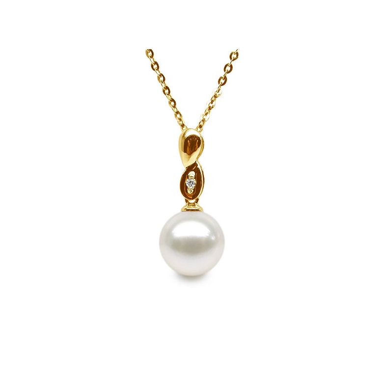 Pendentif entortillé en perle blanche - Or jaune 18cts, diamant - 1