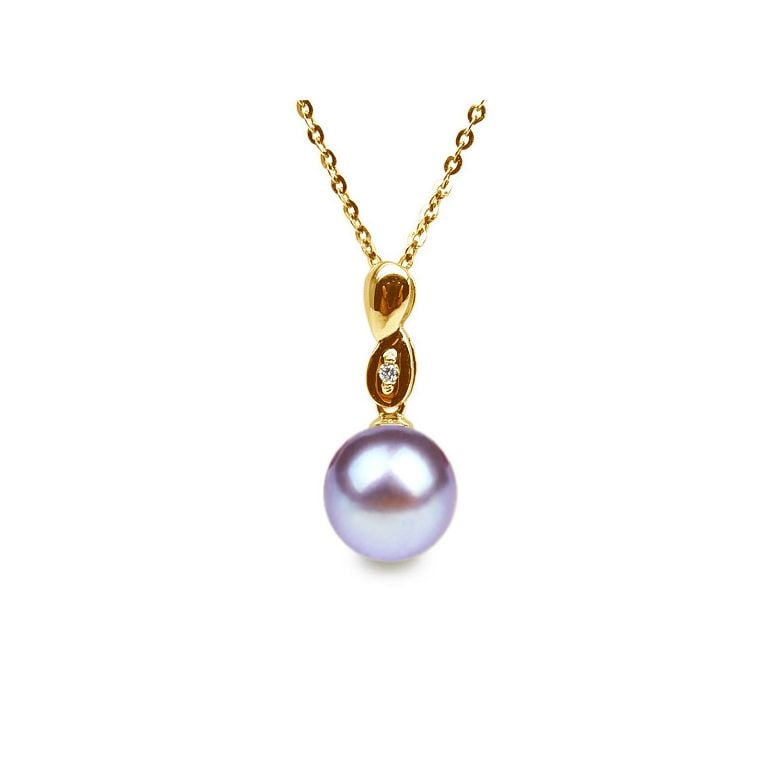Pendentif entortillé en perle blanche - Or jaune 18cts, diamant - 11