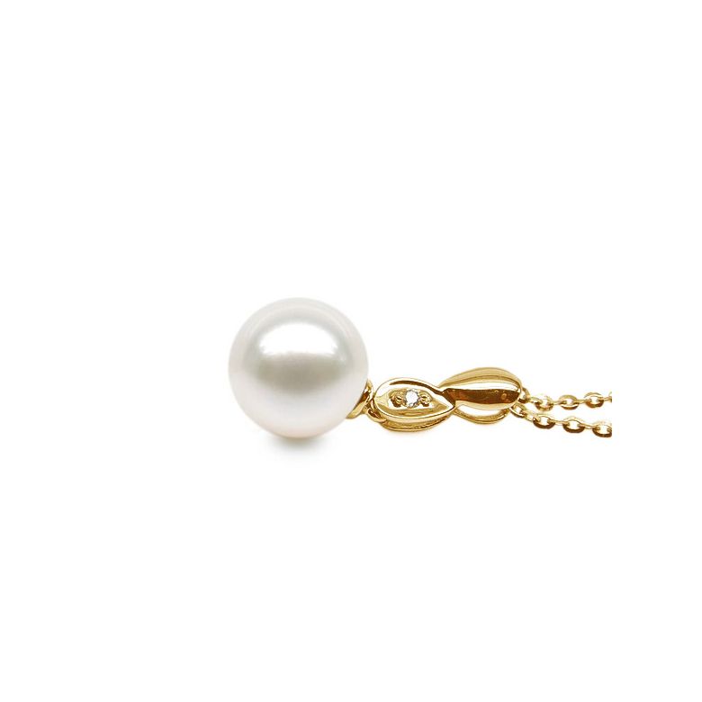 Pendentif entortillé en perle blanche - Or jaune 18cts, diamant - 4