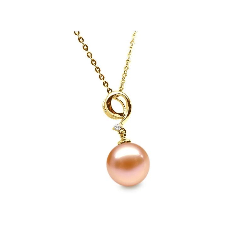 Pendentif nombre 9 - Or jaune et perle de culture - Diamant serti - 7