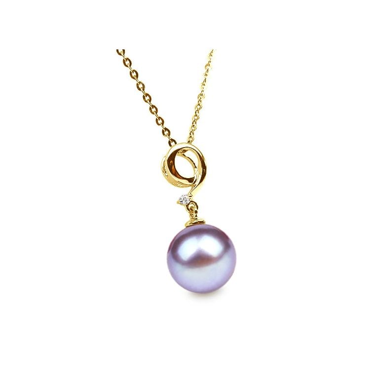 Pendentif nombre 9 - Or jaune et perle de culture - Diamant serti - 9
