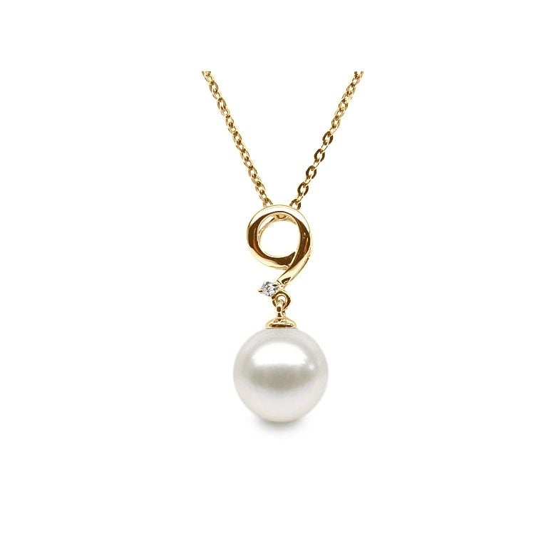 Pendentif nombre 9 - Or jaune et perle de culture - Diamant serti - 1