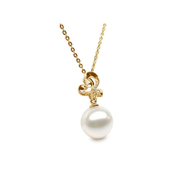 Pendentif fleur sauvage or jaune - Perle d'eau douce et diamant - 3