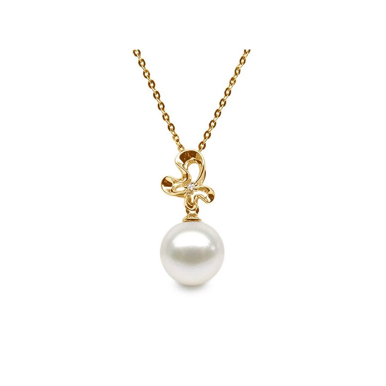 Pendentif fleur sauvage or jaune - Perle d'eau douce et diamant - 1