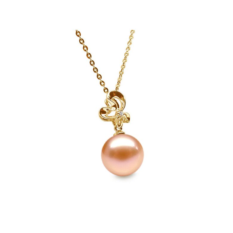 Pendentif fleur sauvage or jaune - Perle d'eau douce et diamant - 4