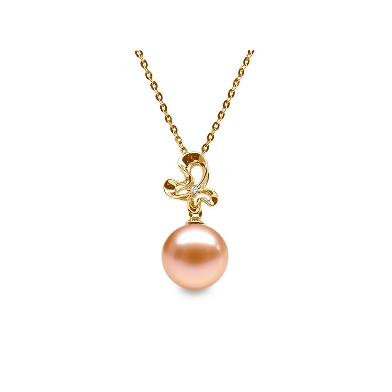 Pendentif fleur sauvage or jaune - Perle d'eau douce et diamant - 5