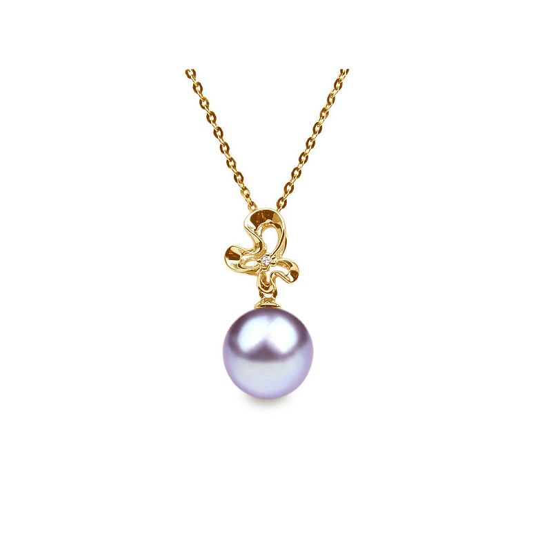 Pendentif fleur sauvage or jaune - Perle d'eau douce et diamant - 7