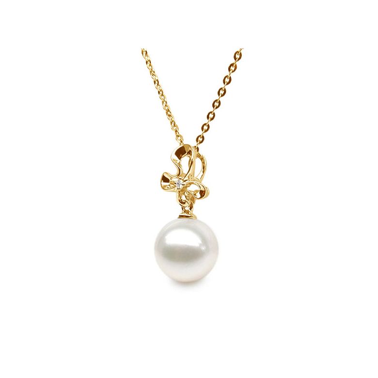 Pendentif fleur sauvage or jaune - Perle d'eau douce et diamant - 2